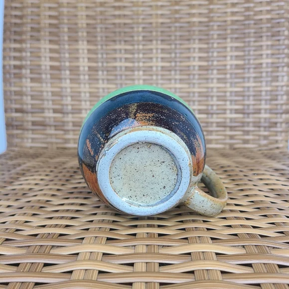Coffee Tea Ceramic Handmade Handled Mug Cup Green Brown - Picture 6 of 8
